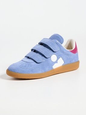 Isabel Marant Light Blue Suede Velcro Sneakers with Pink Heel